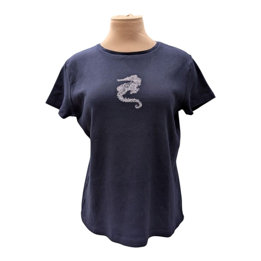 Talbots Short Sleeve Seahorse Women’s Size Large T-shirt Basic Casual Dark Blue